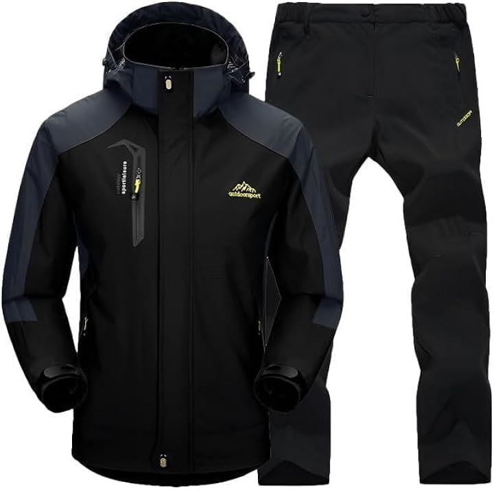 上下セット 撥水 レインコート レインウェア カッパ 防水 バイク 釣り 登山 キャンプ アウトドア サイクリング 防災 フード 耐水圧 13000mm メンズ(ブラック, XL)