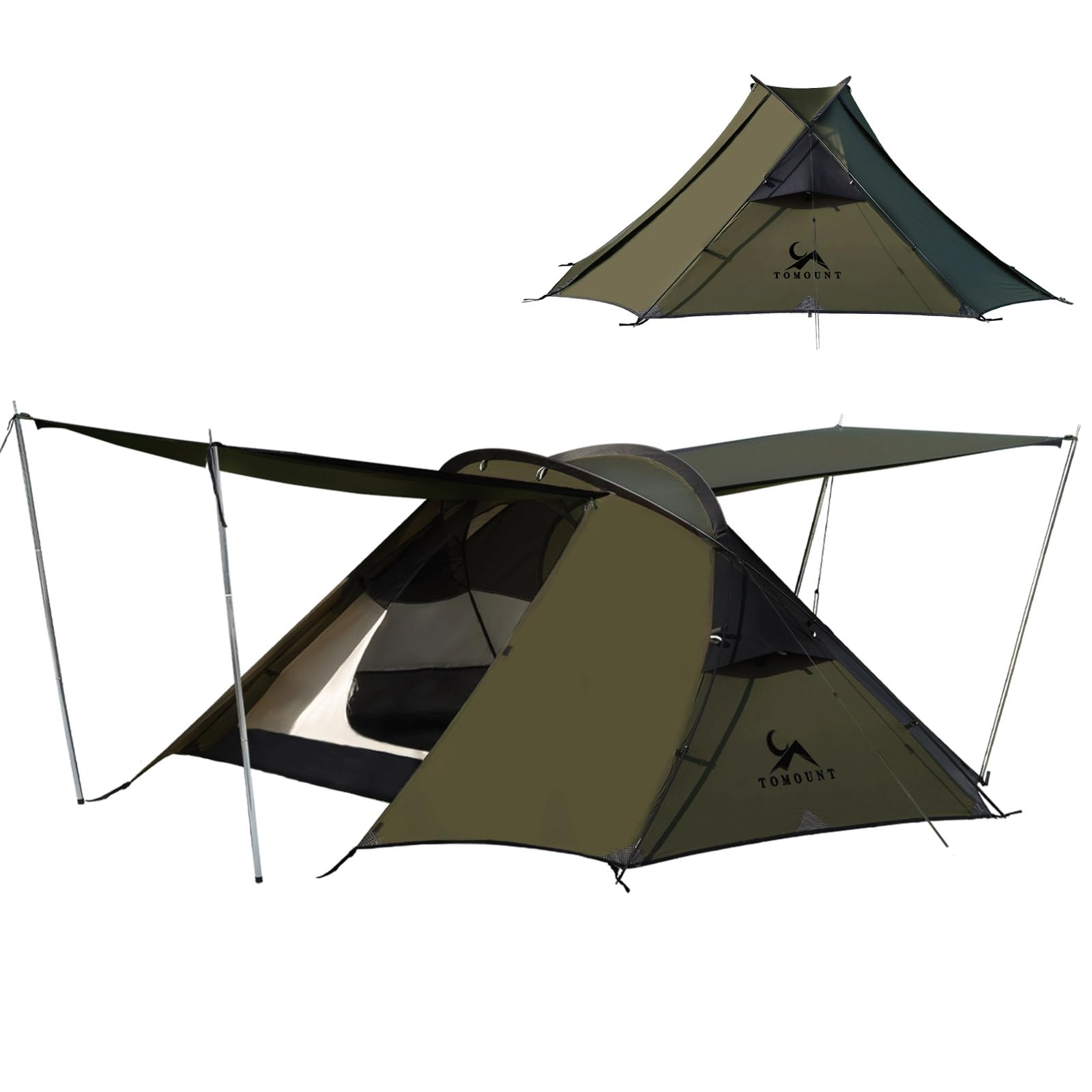 TOMOUNT テント 2人用 軽量テント 20Dナイロン 2.4KG ドームテント 4000mm耐水圧 登山 キャンプテント 広い前室 通気性 二重層構造 3シーズン 自立式 テント 簡単設営 アウ