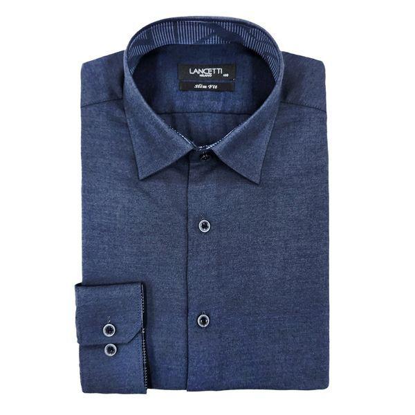 MARIOカラ 配色 ネイビー スリムフィット シャツ_P412940492