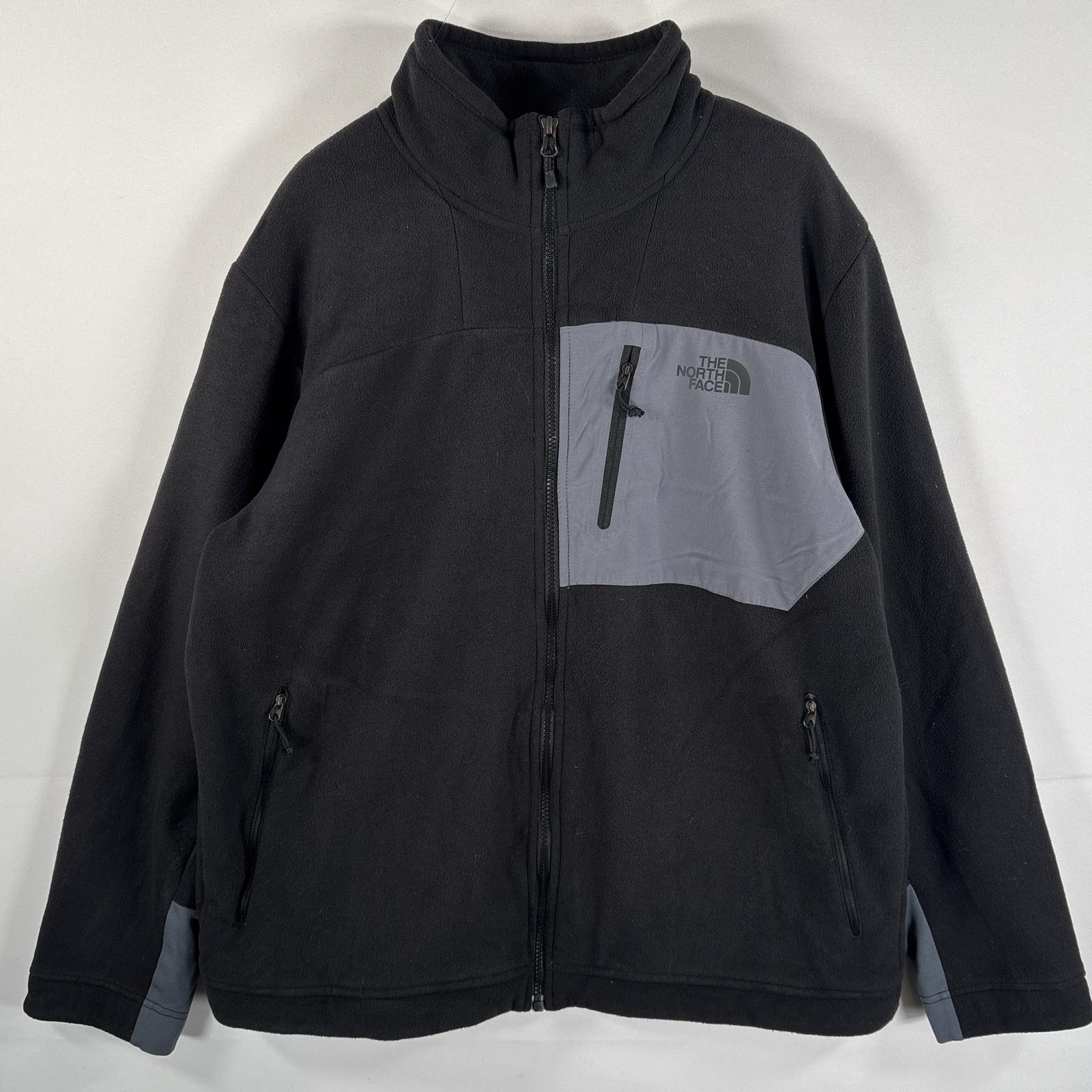 古着 フリースジャケット ワンポイントロゴ刺繍 フルジップ 大きいサイズ XL ブラック メンズ