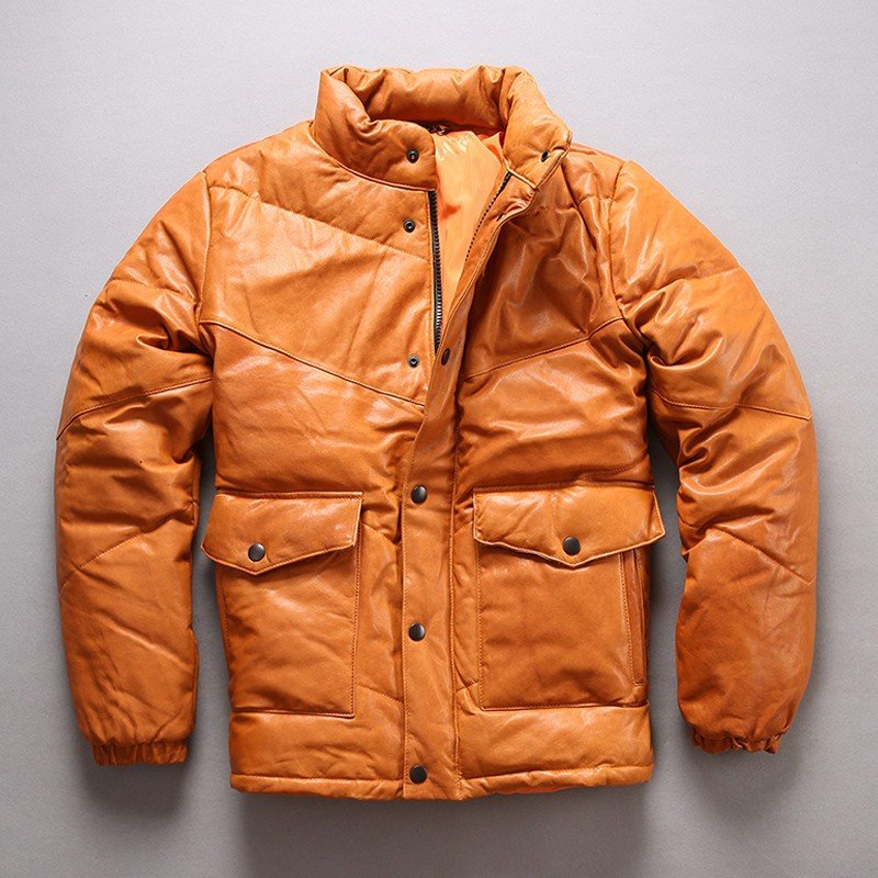 本革ジャケット ダウンジャケット バイク用 レザージャケット メンズ 革ジャン 羊革 バイクジャケッ