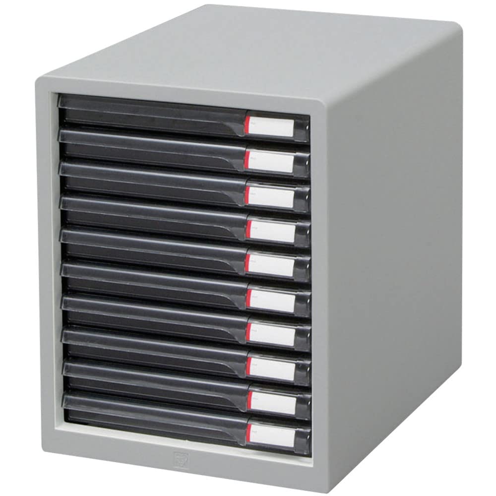 【浅型10段】アイリスオーヤマ レターケース A4 ゴム脚つきで滑りにくい インデックスシール付き 引き出し 事務収納 デスク 書類ケース 収納ケース 封筒 クリア 収納 卓上 浅型 ライトグレー L