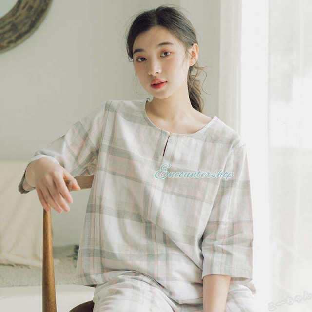 パジャマ レディース 綿100％ 半袖 ダブルガーゼ コットン チェック柄 夏 母の日 大人用 レディース ルームサプリ 春 秋 ルーズ カジュア