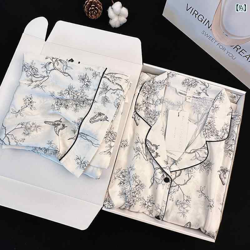 シルク　パジャマ　レディース チャイナ風 水墨 画 蝶 ジャカード 冷感 パジャマ レディース 春秋 スタイル 長袖と長 ズボン 高級 シルク ホーム 服 スーツ