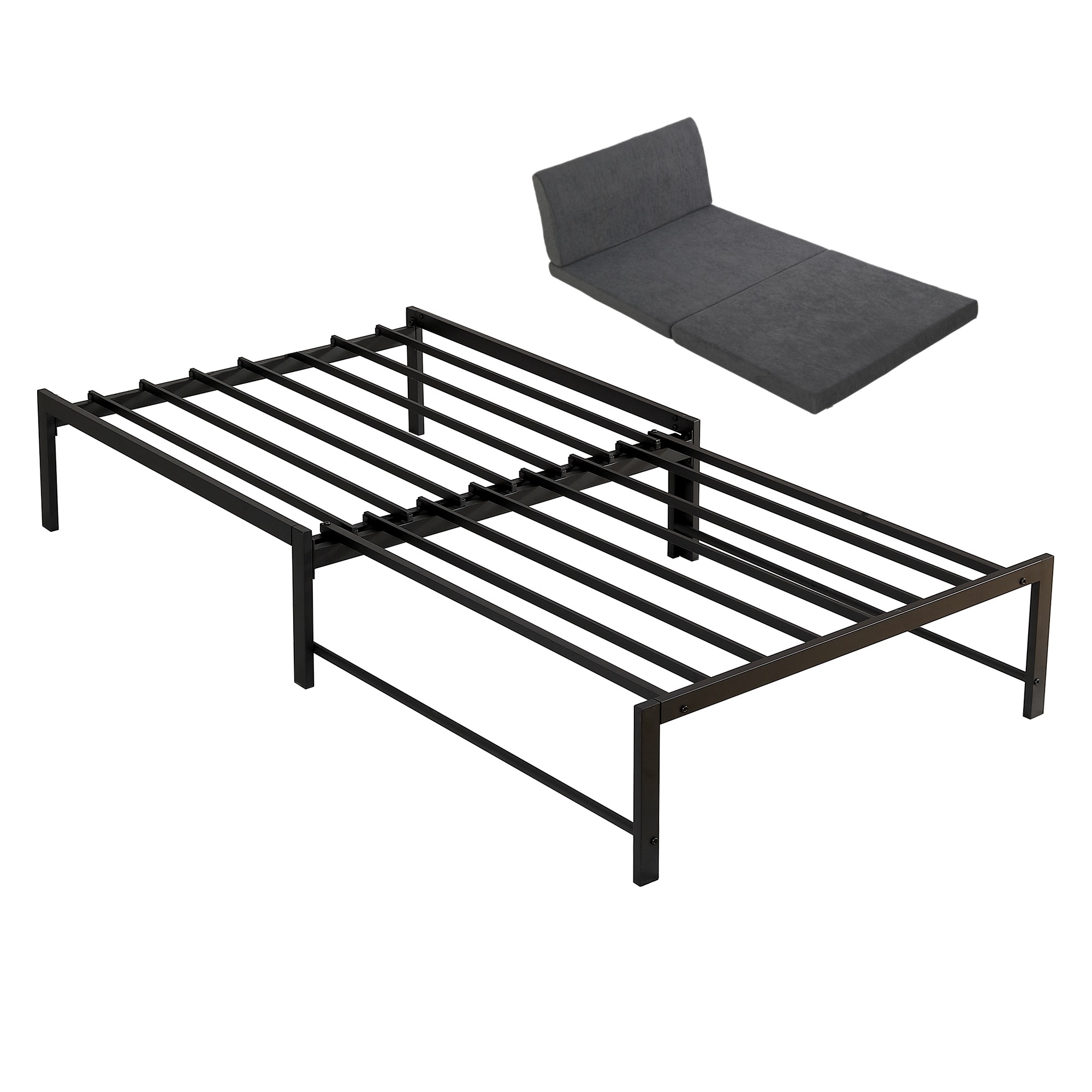 【43】国内入荷済【ダークグレーマット付き】ディベッド ソファベッド シングル パイプベッド 伸長式ベッド ベッドフレーム 伸縮 下収納 おしゃれ 2way アイアン 来客用 リビング