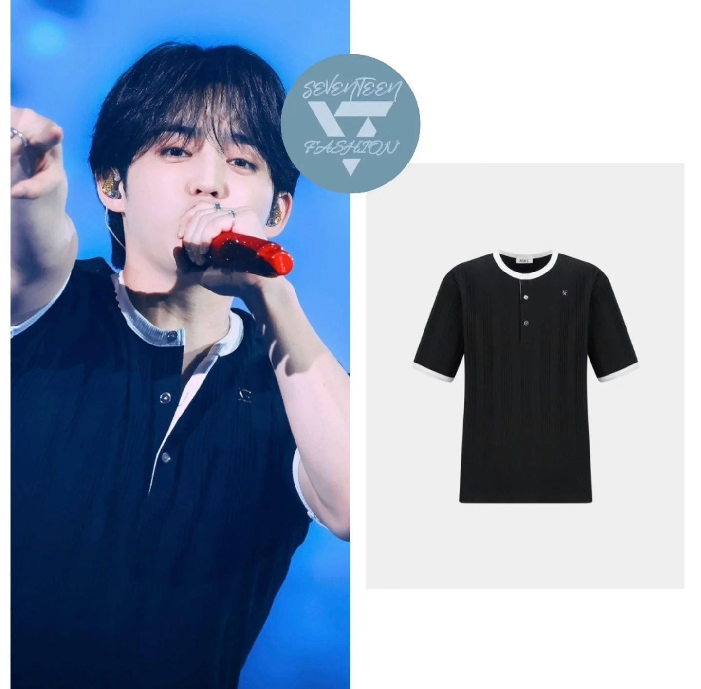 Noice/Seventeen Scoup wear/COTTON RIBBED RINGER HENLEY NECK- BLACK