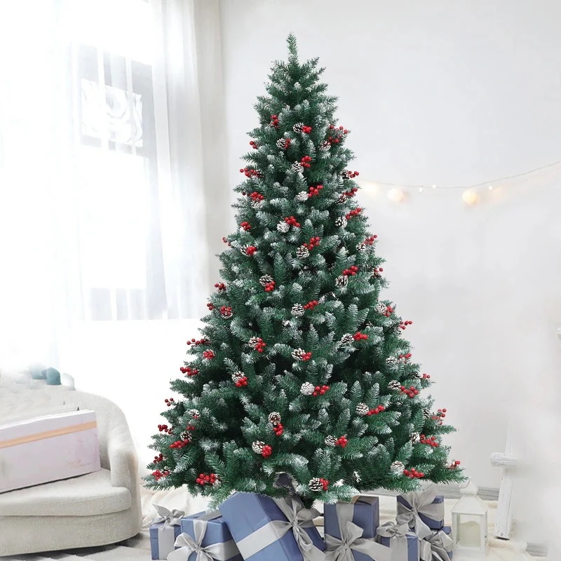2024DK 新最安値に挑戦！クリスマスの装飾の新しいクリスマスツリーは白い赤い円錐の松ぼっくり+ PE + PVC混合クリスマスツリー今日は30パーセント 23,689円