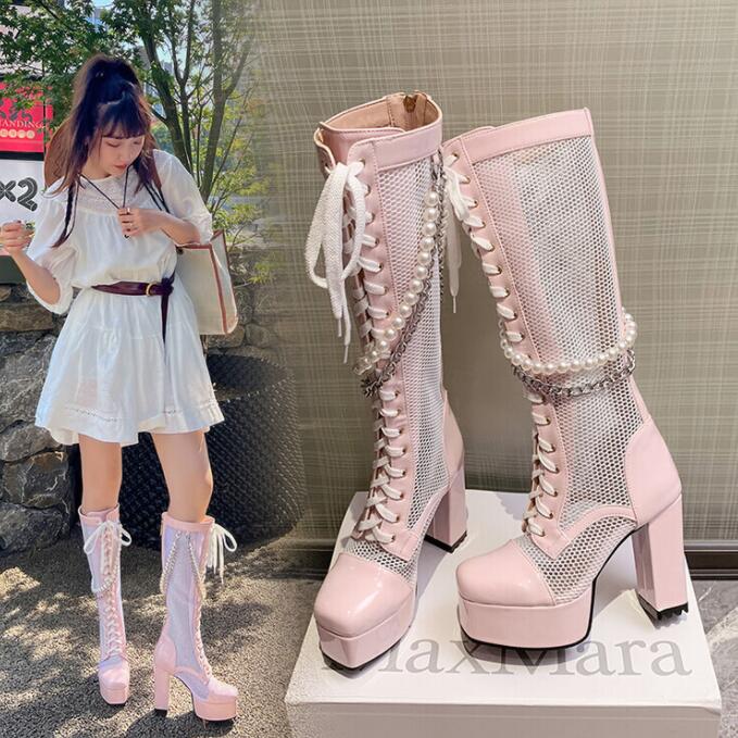 再入荷商品サマーブーツ　ブーツサンダル　厚底サンダル　ロングブーツ　編み上げブーツ　サンダル　ブーツ　シースルー　11.5センチヒール　透かし　レディース靴　夏ブーツ 疲れない靴 サマーブーツ