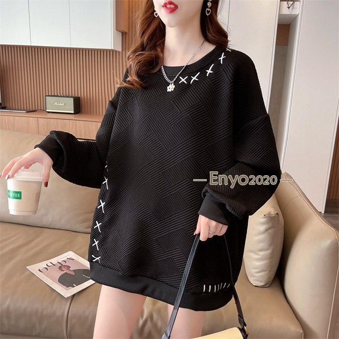 【即納】トレーナー レディース 長袖 トップス プルオーバー ワッフル スウェット ゆったり ファッション tシャツ