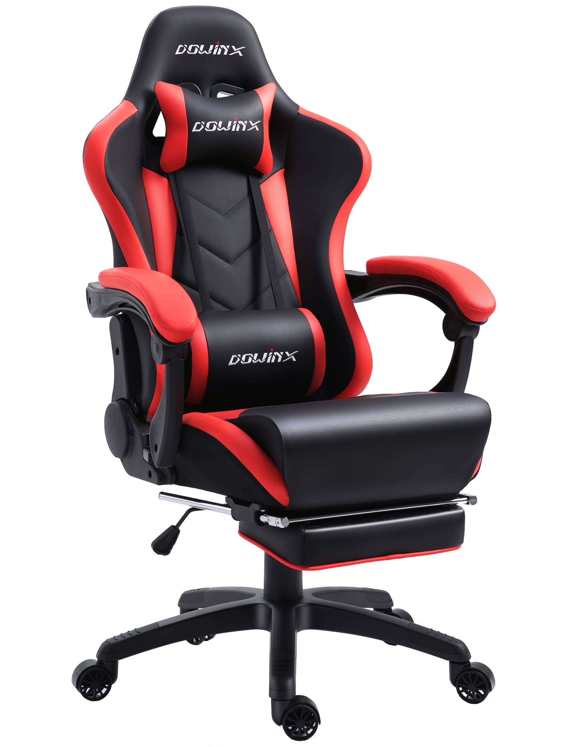 ゲーミングチェア/オフィスチェア/ゲーム用チェア リクライニング 人間工学 伸縮可能のフットレスト 腰の振動機能付き 調節可能ランバーサポート LS-668803(ブラック&レッド 25005