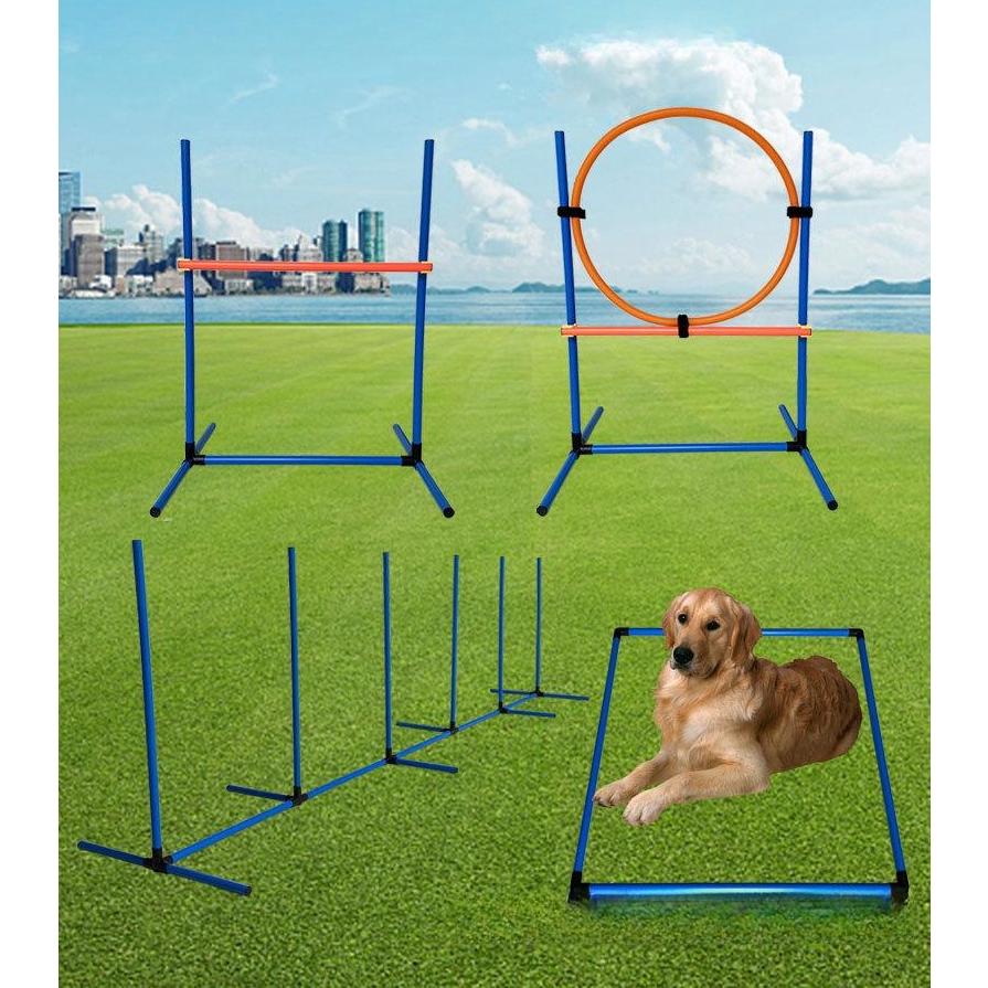 ドッグアジリティ 4点セット 犬用おもちゃ スラローム ハードル ジャンプバー 障害物 組立式 室内 競技 訓練 ペット 犬用品 運動器具 しつけ 収納バッグ付き