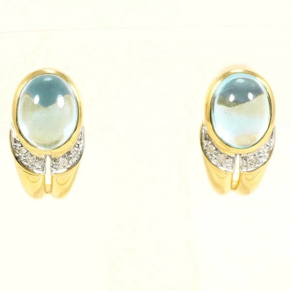 K18 18金 YG ピアス ブルートパーズ ダイヤ 0.018 ×2 ジュエリー 中古