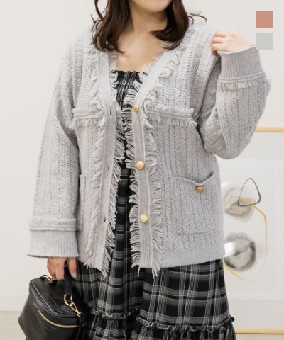 大きいサイズ レディース LL 3L 4L XL XXL XXXL ツイードジャケット風ニットカーディガン