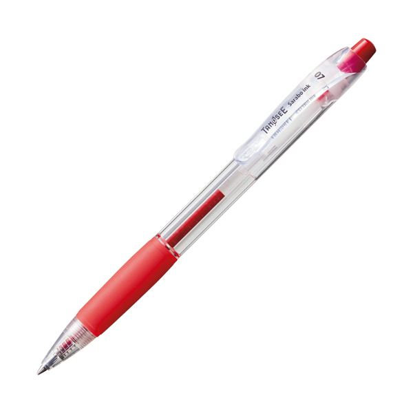 （まとめ）TANOSEE ノック式 油性ボールペン（なめらかインク） 0.7mm 赤 （軸色：クリア） 1本 (×100セット)