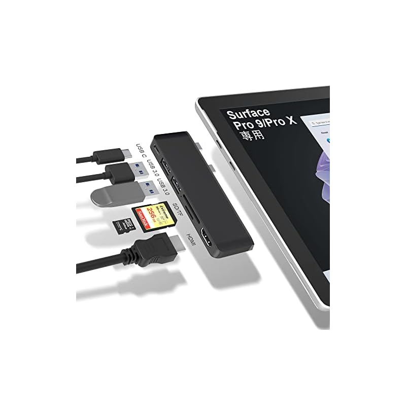 Surface Pro9 USBハブ 6-in-2拡張 マルチポート Thunerbolt4 USBC 4Kディスプレイ 40Gbpsデータ PD充電 HDMI USB3.0ポート mic