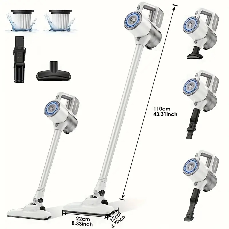 ホワイトコードレス直立型掃除機 - 30KPa35分自動動作4-in-1Type-Cアダプター付きペットの毛やカーペット床に適しています