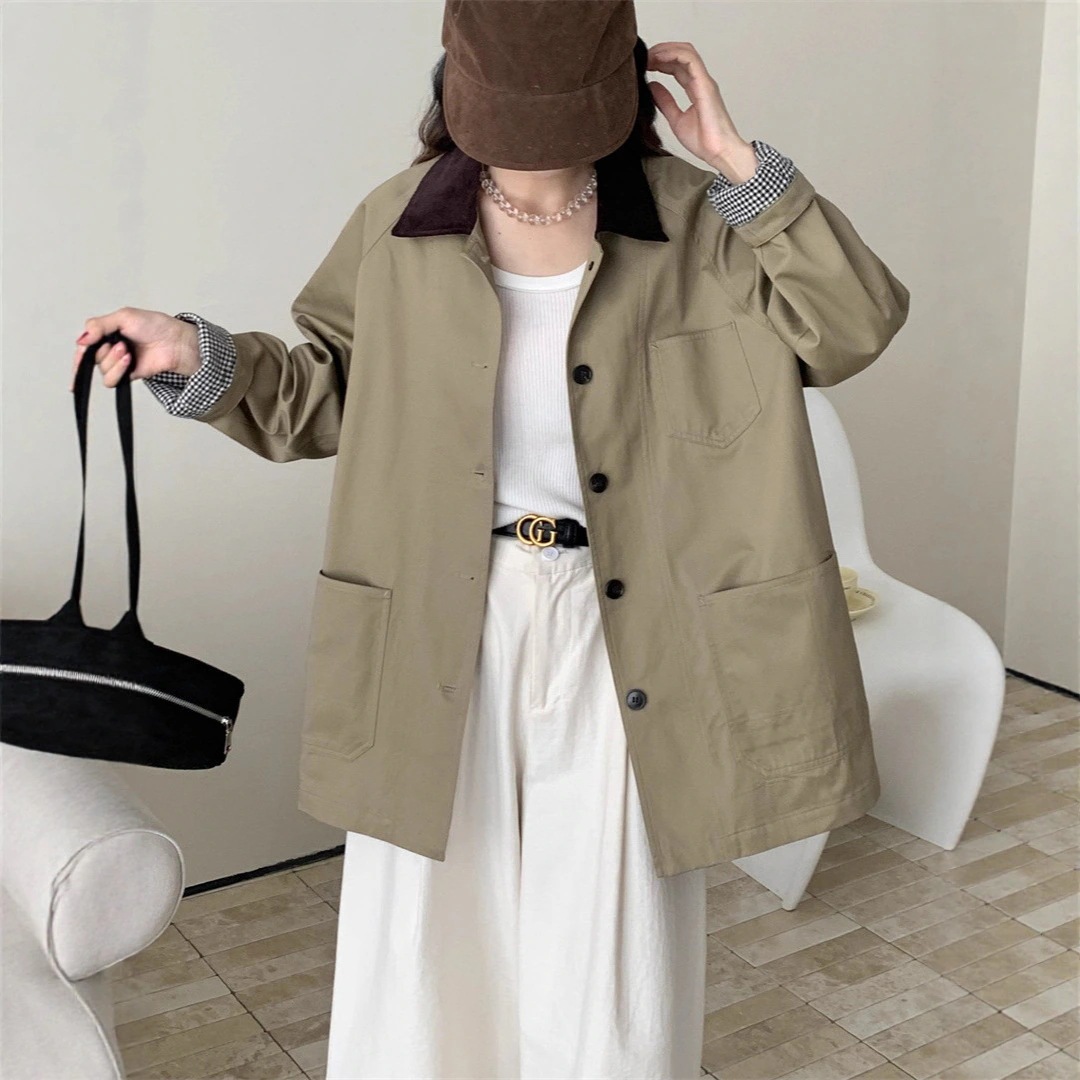 韓国コントラストカラーウインドブレーカーレディース2025新作ゆったり怠惰なファッションミドル丈カジュアルジャケット 5,477円