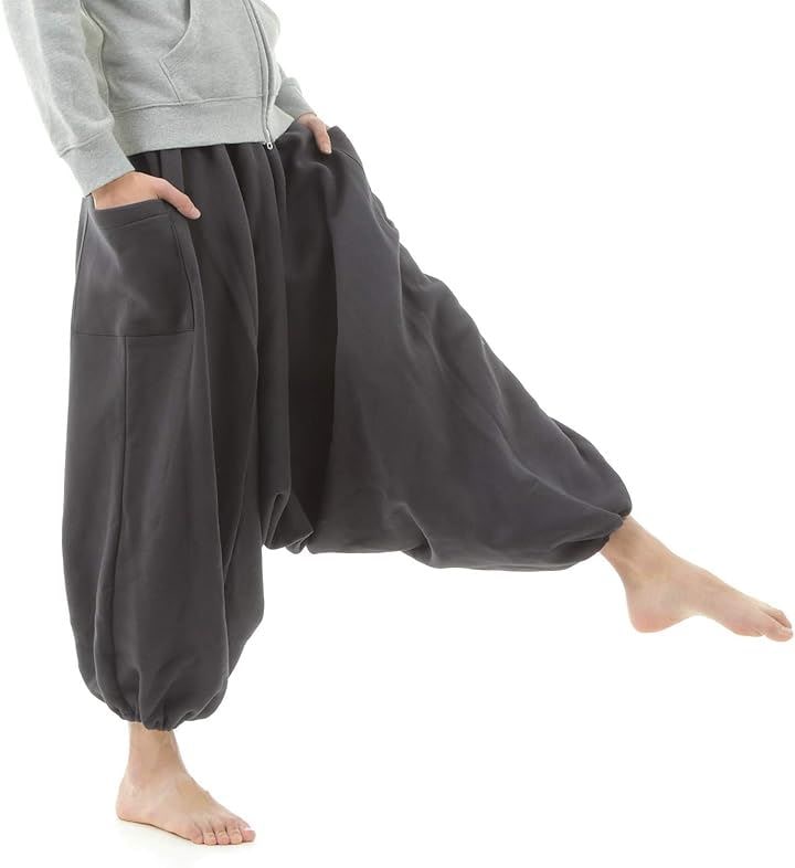 サルエルパンツ アラジンパンツ スウェット メンズ 冬 大きいサイズ 裏起毛 おおきいサイズ レディース ダンス 男女兼用 部屋着にしてもOK(ブラック, Free Size)