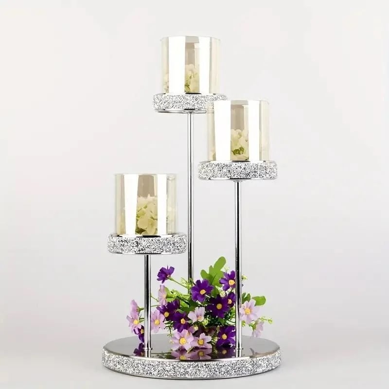 キャンドルホルダー ３個 おしゃれ 豪華 大きめ クリスマス パーティー ウェディング きらきら シルバー ゴールド 銀 金 イベント リビング テーブル 玄関