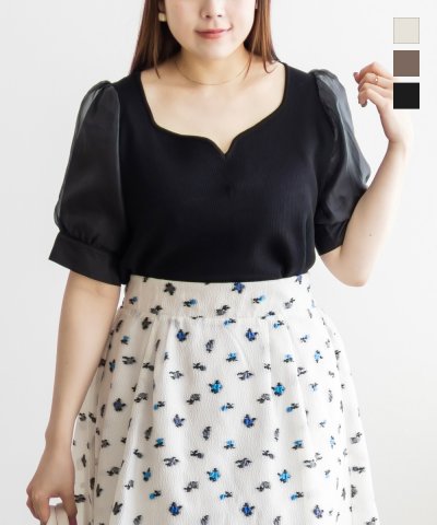 大きいサイズ レディース LL 3L 4L XL XXL XXXL CLETTEオリジナルシアー袖ハートネックニット