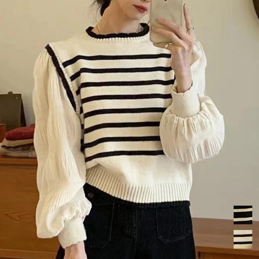 異素材 ドッキングニット セーター レディース 春 秋 冬