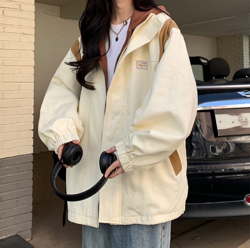 フェイクツーピース フード付きジャケット ツーピースワークジャケット トップス ジャケット シャンパー ロング丈 長袖 前開き カジュアル おしゃれ かっこいい ボーイッシュ 春 秋 冬 レディース