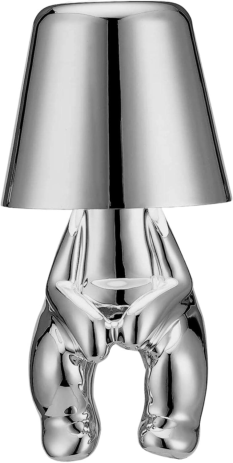 ランプコレクション タッチテーブルランプ コードレス 充電式 デスクランプ シルバー キュート 装飾 考える人像 電池式 ナイトライト 自宅 オフィス 寝室 リビングルーム