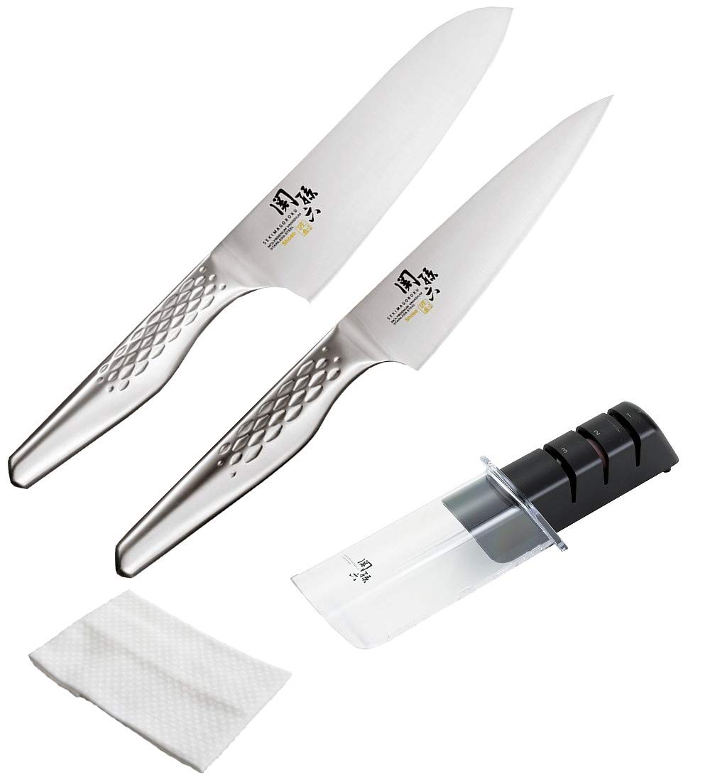 関孫六 匠創 包丁セット 三徳165mm+ペティ120mm+シャープナー+ふきん [AB-5156 AB-5163 AP-0308]