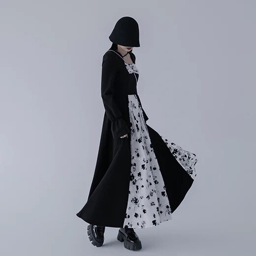 個性 不規則 デザイン フラワーレース ロングワンピース 個性ワンピース