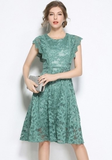 1872.レトロレースフレアドレス 2019 春夏 sale 春夏 sale ワンピース 花柄 ノースリーブ ミモレ丈 お呼ばれ パーティー 結婚式 披露宴 二次会 女子会 レストラン デート