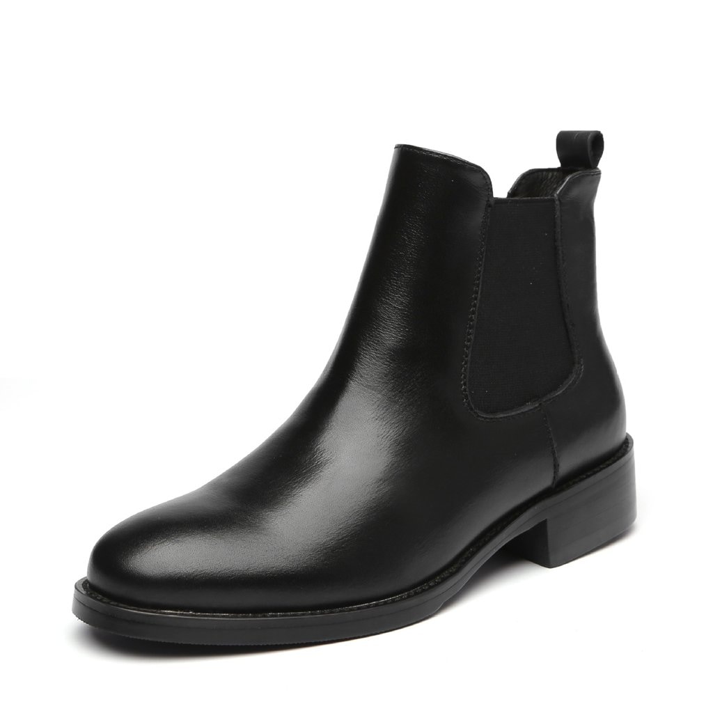 [Placck] 本革 レディースショートブーツ 黒 チェルシーブーツ 大きいサイズ 防水 hei38