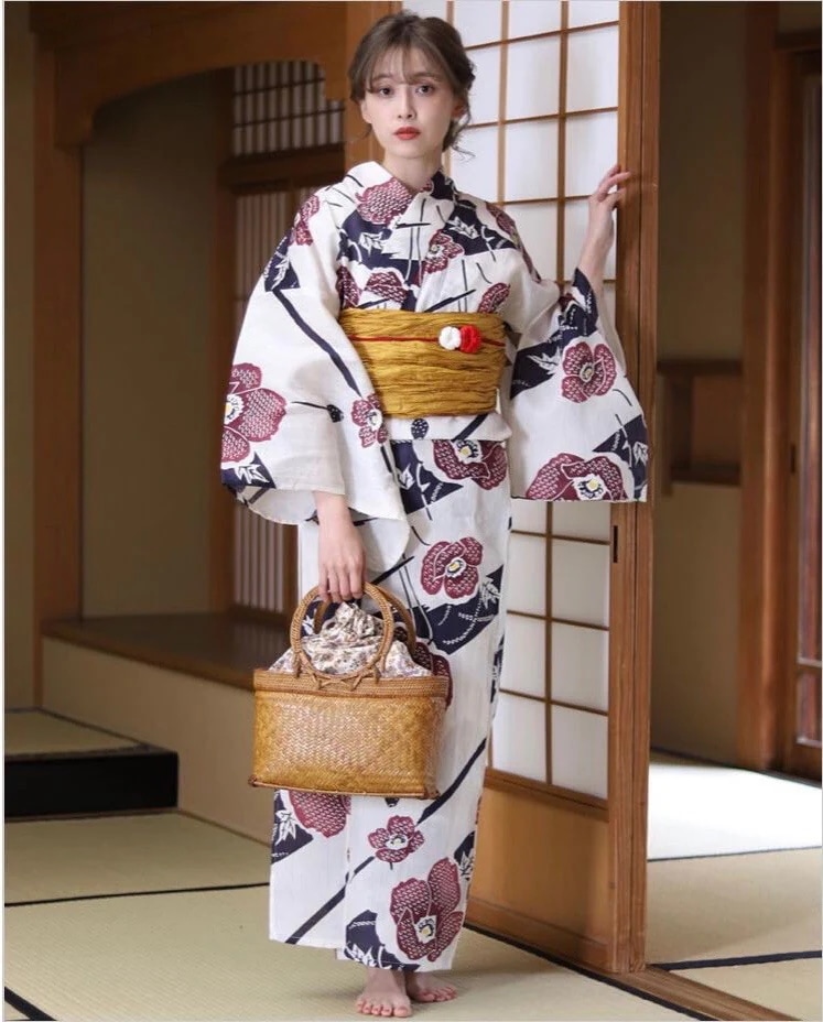 嘉陵キモノハウス 着物ゆかた 女性の伝統的なスタイルの綿と麻の織り目旅行着物ゆかた