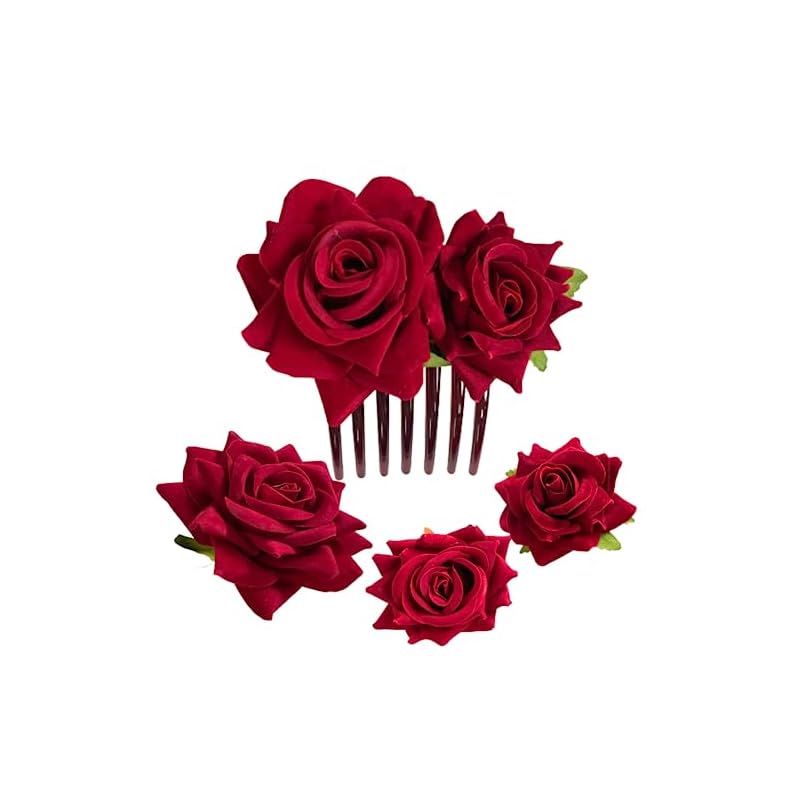 Golspia 髪飾り 薔薇 赤 花 クリップ ヘアピン 結婚式 お呼ばれ ショート ヘッドドレス