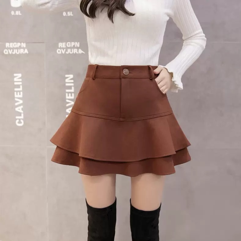 スカート フィッシュテール ダブルフレア ショートスカート ハイウエスト ライトスカート ベルト バックル フレアスカート 秋 冬 ショート丈 細見え モテコーデ かわいい キュート スマート