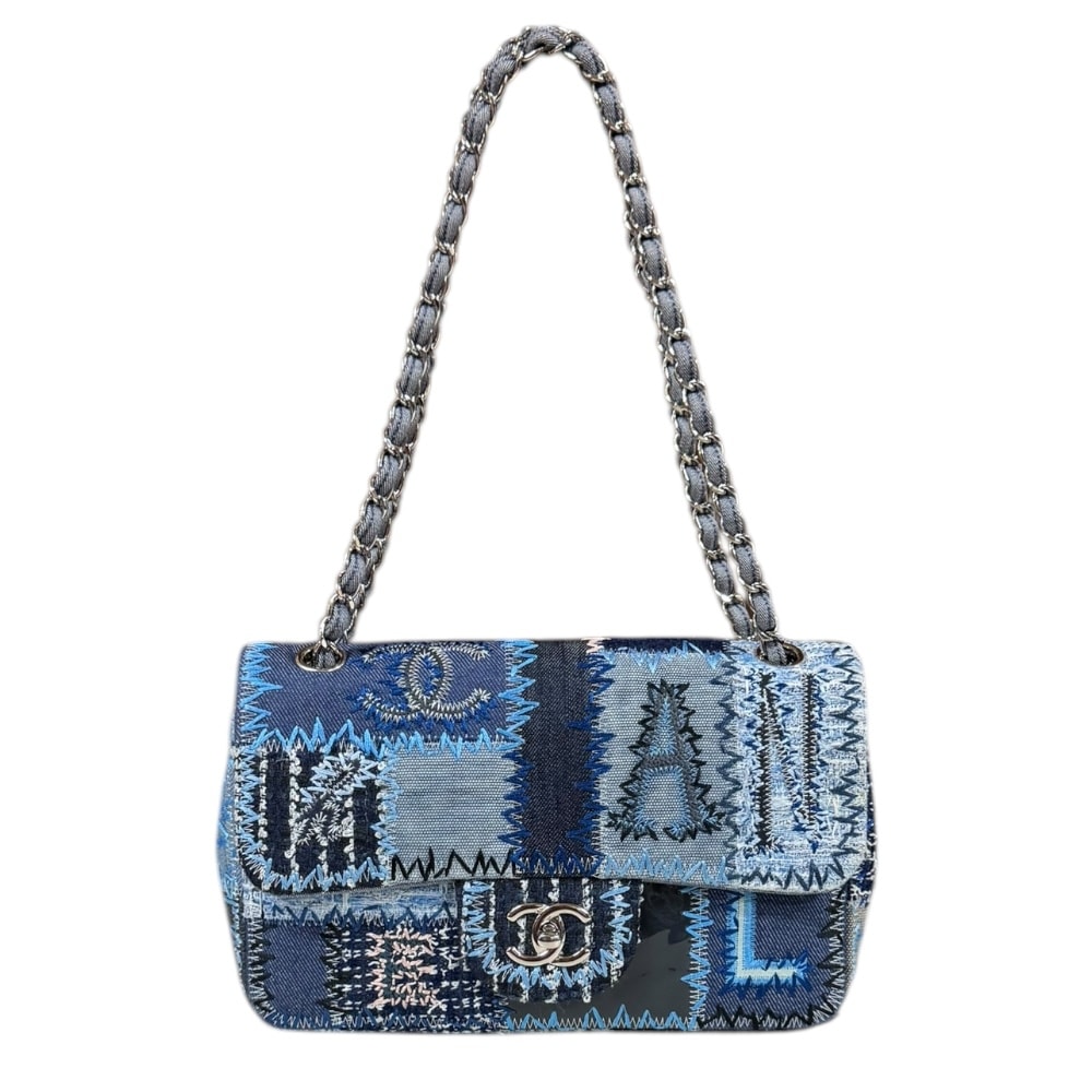 シャネル パッチワーク ショルダーバッグ デニム A65468 ブルー CHANEL 中古