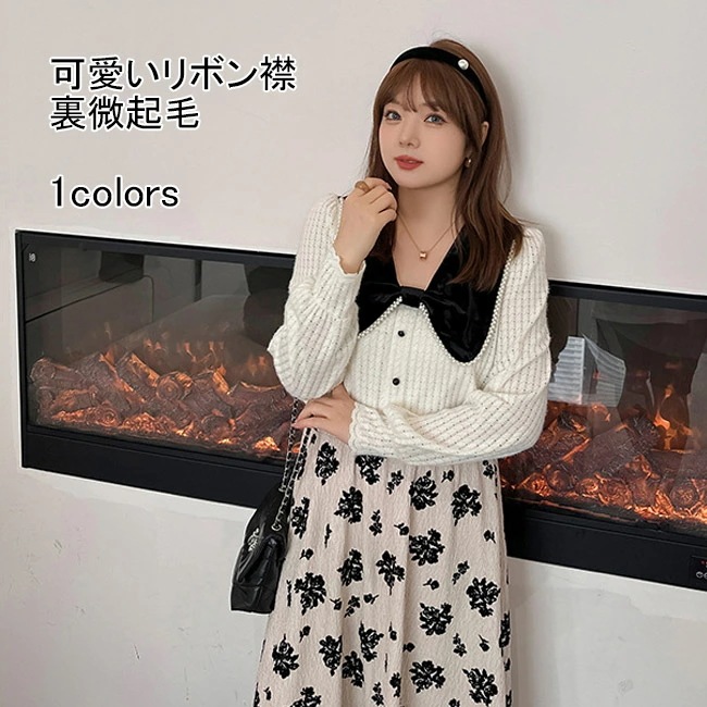 Tシャツ シャツ ブラウス 長袖 レディース 長袖Tシャツ 大きいサイズ 裏微起毛 リボン襟 飾りボタン ボリューミー 柔らかい ソフト 肌着 アウター トップス 薄手 シンプル 無地 快適 レイヤー