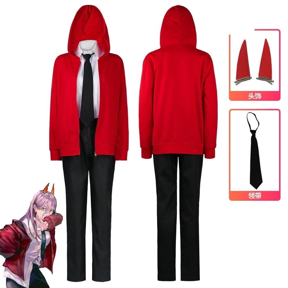 文化祭 大人用 イベント 仮装 5点セット コスプレ衣装 コスチューム パワー 風 チェンソーマン スーツ ハロウィン 2023年新作入荷コスプレ