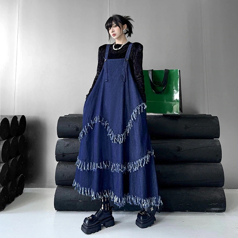 マストアイテム 新作 ファッションレディース 韓国版 ゆったり 大きいサイズ スリム バックドレス デニムスカート ワンピース デニムバックスカート