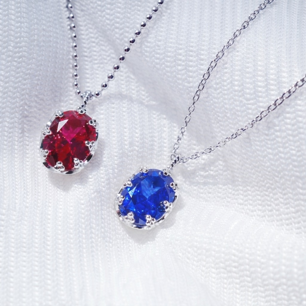 ネックレス シルバー925 シンセティックルビー サファイヤ 合成 7月 9月 誕生石 バックハート 7,300円