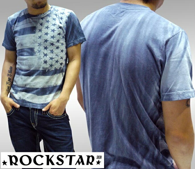セール ロックスター メンズ Tシャツ ROCKSTAR sushi USFW011 ネイビー 半袖 トップス インポート LAセレブ ROCK ロック PUNK パンク サファリ スタイル セレ