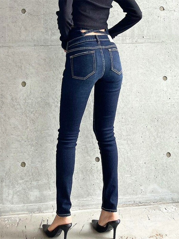 GYDA ジェイダ デニム パンツ ハイウエスト ウエストクロス スキニー デニムパンツ 伸縮 美脚 脚長 スキニーパンツ クロスデザイン ハイウエスト 072412418301