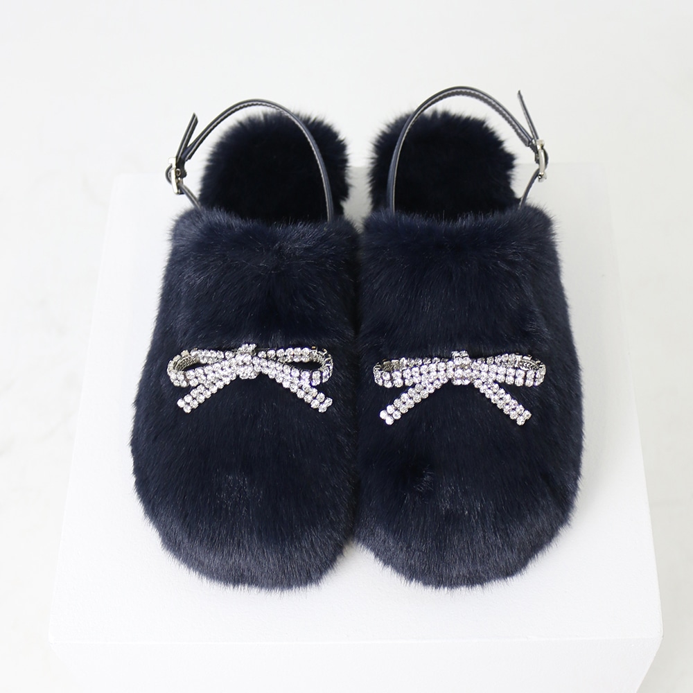 Mink Fur Clog Mule navy