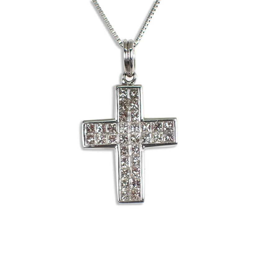 【中古】Pt900/850 ダイヤモンド/1.20ct クロス ペンダント/ネックレス[g290-61］