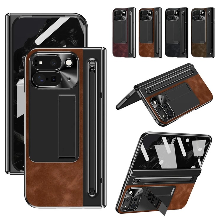 Pixel 9 Pro Fold ケース 耐衝撃 カバー ペン収納 タッチペン付き タッチペン付き スタンド機能 強化ガラス+PUレザー+プラスチック 前面強化ガラス シンプル グーグル ピクセル9