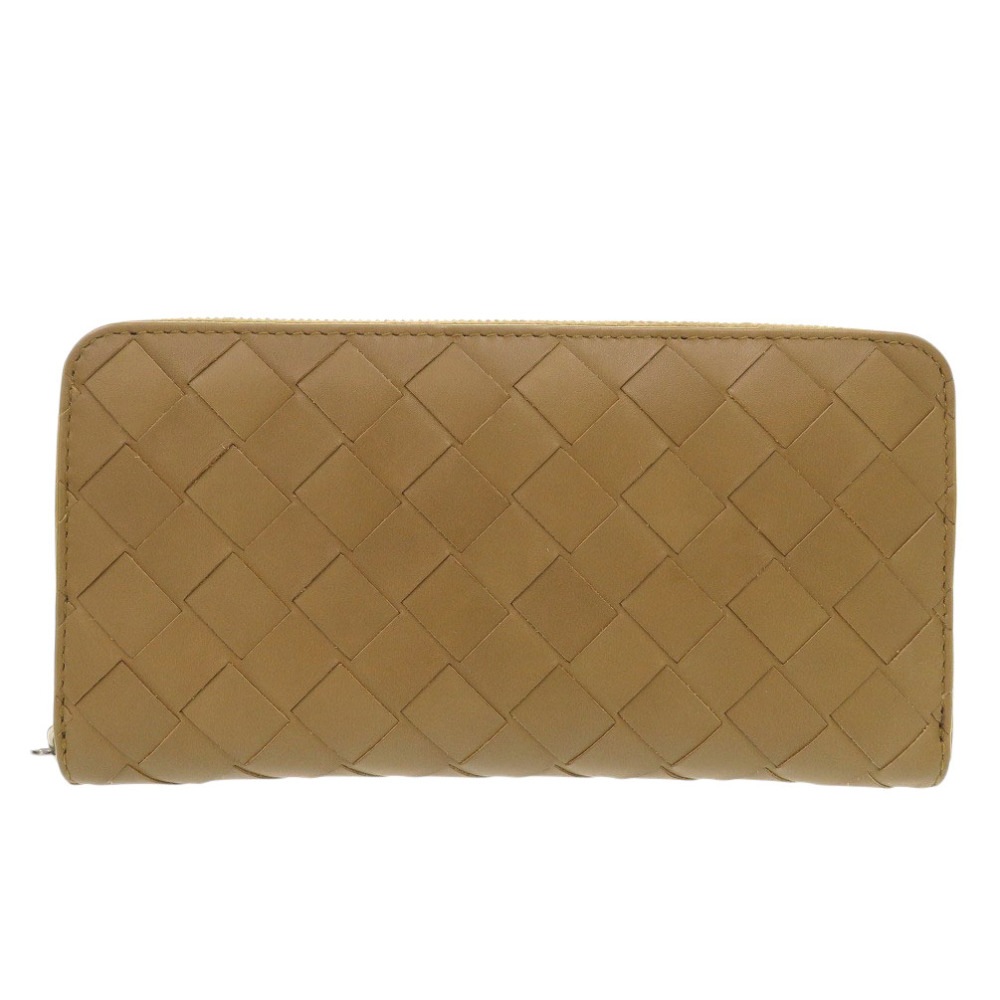 美品 ボッテガヴェネタ ラウンドファスナー イントレチャート 長財布 レザー/レザー ブラウン 0387【中古】BOTTEGAVENETA ユニセックス