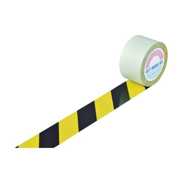 日本緑十字社 ガードテープ（ラインテープ） 黄/黒（トラ柄） 75mm幅x100m 1巻