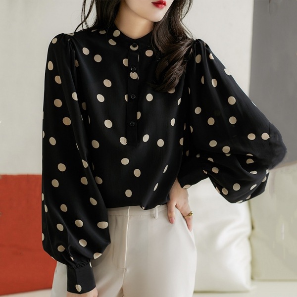 【絶対欲しい】 エレガント スマート カジュアル ランタンスリーブ ドット柄 シャツ