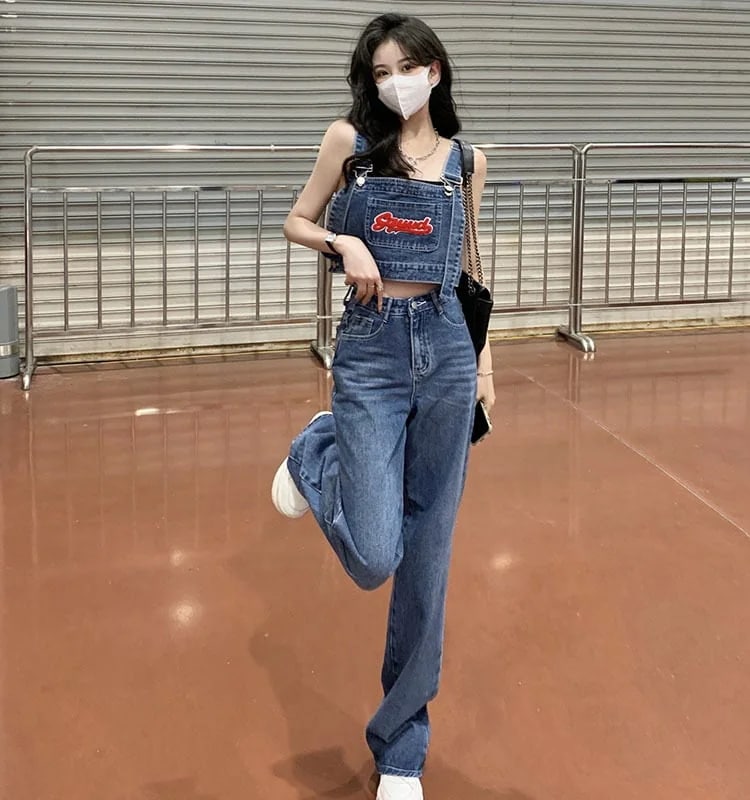 デニムセットアップ ツーピース 上下セット トップス ボトム パンツ カジュアル レトロ 韓国ファッション