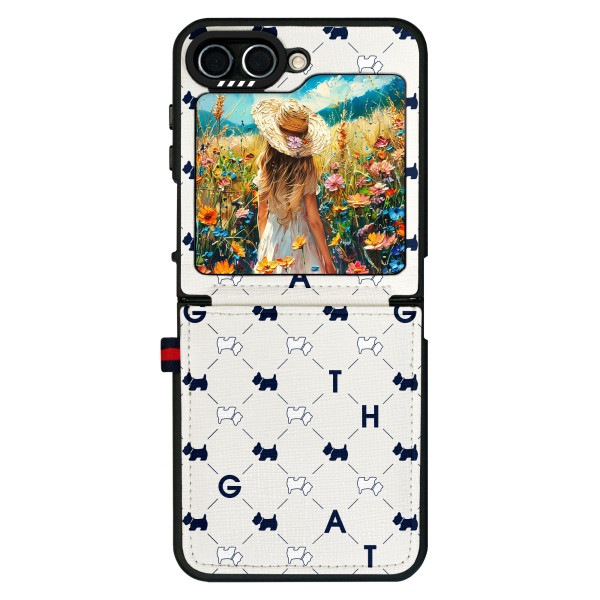 Galaxy Zフリップ6 シークレット ポケット レザーカード アガタ スコッティ デザイン 携帯ケース