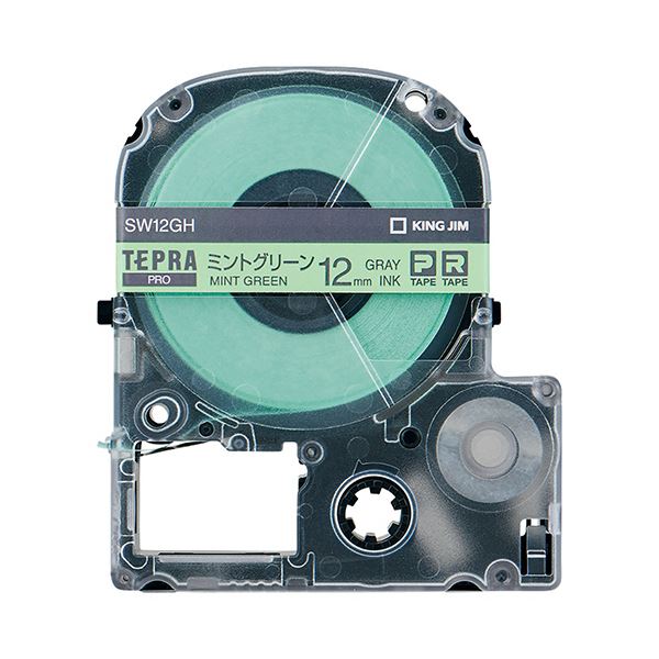 (まとめ) キングジム テプラ PRO テープカートリッジ ソフト 12mm ミントグリーン／グレー文字 SW12GH 1個 (10セット)